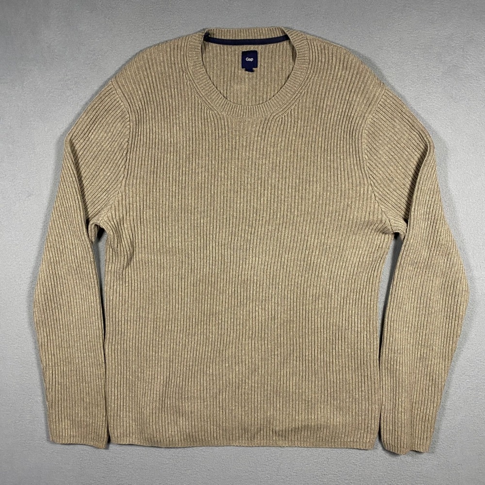 Gap Ribbed Knit Sweater Mens Large Tan 100% Cotton Crew Neck SPR09 461300